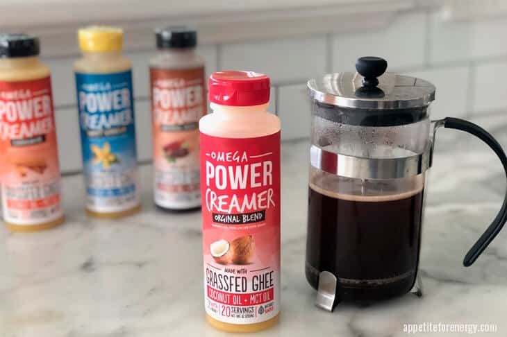 4 Omega Coffee creamer flavors and a pot of black coffee - 27 Amazing Gifts For Healthy Keto Moms & Women
